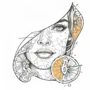 Beautiful Woman's face but half of is the inside of an orange split right down the middle.  tattoo design idea
