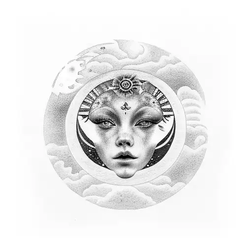 Sun, moon, road, ginger girl tattoo design idea