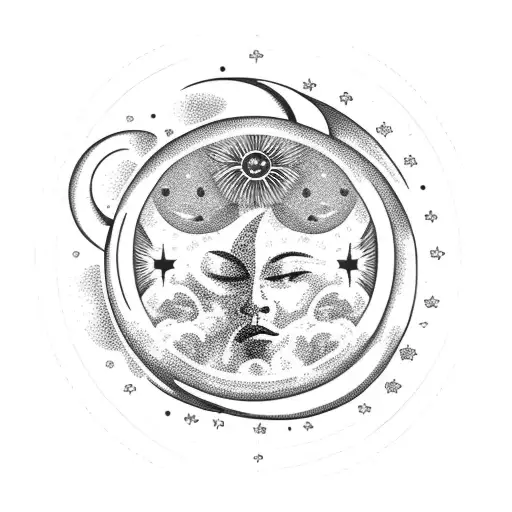 Sun, moon, road, ginger girl tattoo design idea
