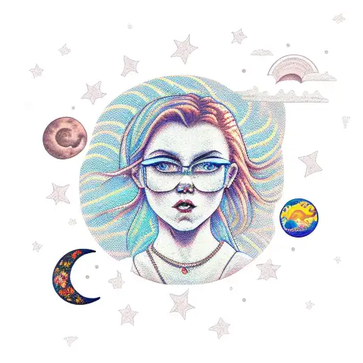 Sun, moon, road, ginger girl tattoo design idea