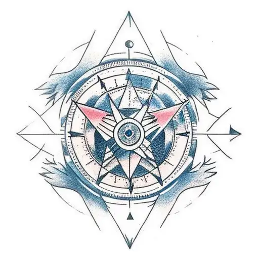 wolf mountains moon compass arrow tattoo design idea