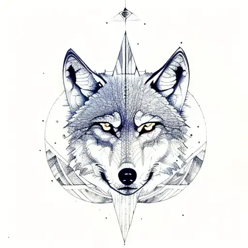 wolf mountains moon compass arrow tattoo design idea