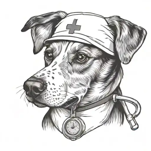 Create a tattoo of a beagle wearing a nurse's hat with a stethoscope around its neck tattoo design idea