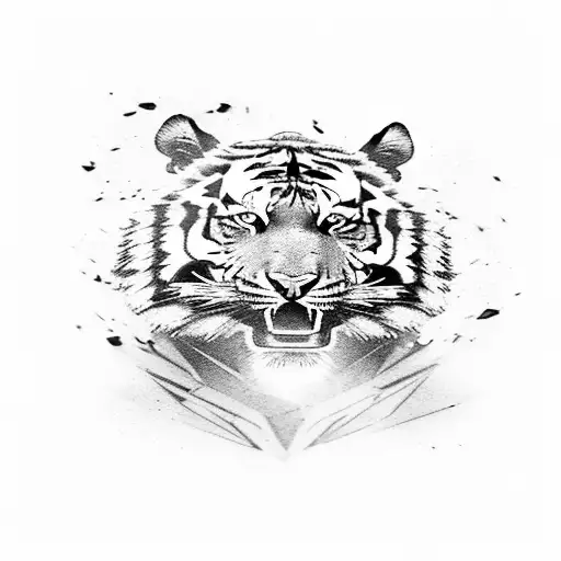 tiger, crawling, lineart, full body tattoo design idea