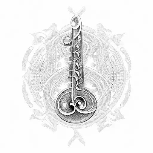 A reptile-inspired blackwork pattern incorporated into a musical note tattoo design idea