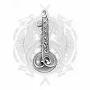 A reptile-inspired blackwork pattern incorporated into a musical note tattoo design idea