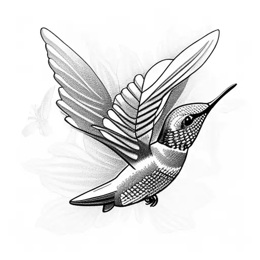 Hummingbird pollinating a flower with a butterfly on it tattoo design idea