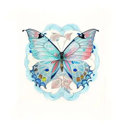 Butterfly blue morpho with initial N tattoo design idea
