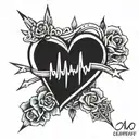 a date dated 10-14-51 with a heart flowing around it leading to heart beats leading to a cross with a date dated 5-05-24 tattoo design idea