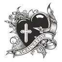 a date dated 10-14-51 with a heart flowing around it leading to heart beats leading to a cross with a date dated 5-05-24 tattoo design idea