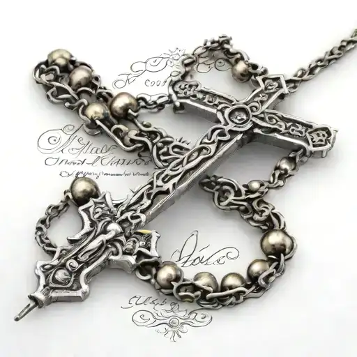 rosary on forearm with religious writing with tattoo design idea