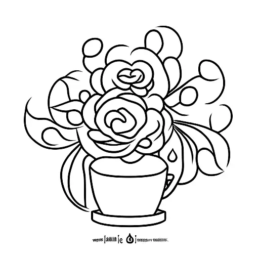 A minimalist tattoo of a potted plant with a coffee bean sprouting from it, symbolizing the fusion of coffee and nature tattoo design idea