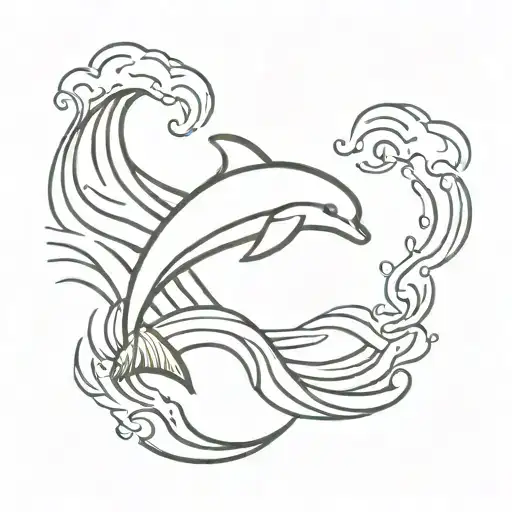 wave with a dolphin leaping tattoo design idea