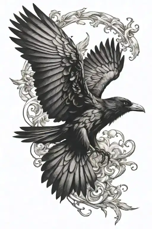raven flying tattoo design idea