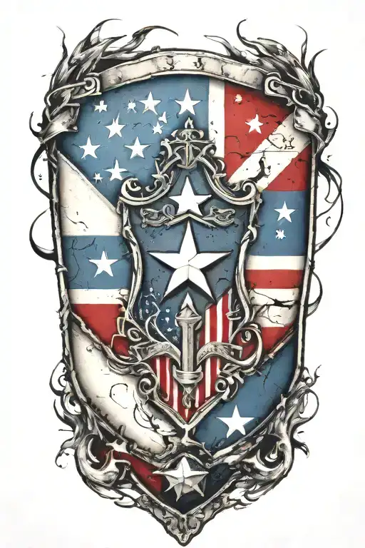 american flag texas flag  shield crossed fire tattoo design idea