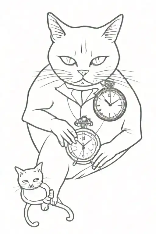 the watchmaker from Alice in Wonderland and the cat from The Master and Margarita tattoo design idea