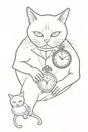 the watchmaker from Alice in Wonderland and the cat from The Master and Margarita tattoo design idea