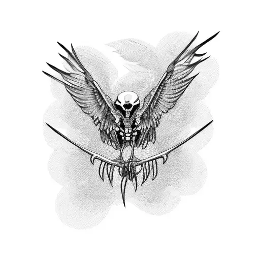 A skeletal bird with intricate blackwork details tattoo design idea