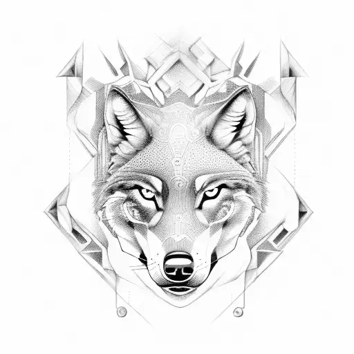 Anatomical study of a wolf's musculature in dotwork style tattoo design idea