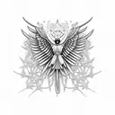 A skeletal bird with intricate blackwork details tattoo design idea