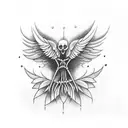 A skeletal bird with intricate blackwork details tattoo design idea