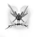 A skeletal bird with intricate blackwork details tattoo design idea