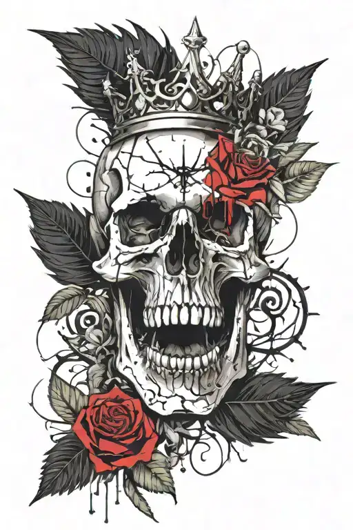 skull with a crown of thorns that turns into roses  tattoo design idea