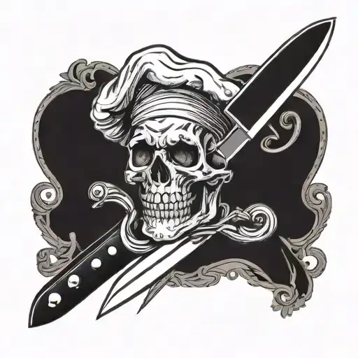 chef knife with skull in the blade tattoo design idea