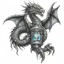 A gothic dragon wrapped around a vertical column of geode crystals tattoo design idea