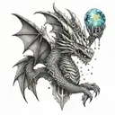 A gothic dragon wrapped around a vertical column of geode crystals tattoo design idea