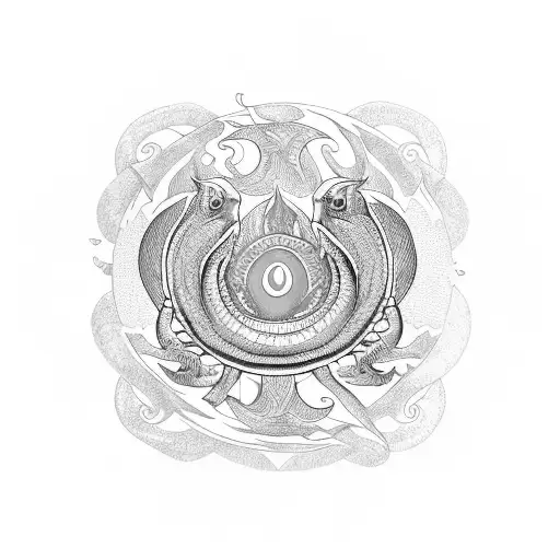 ouroboros surrounding a circular blue flame tattoo design idea