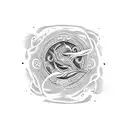 ouroboros surrounding a circular blue flame tattoo design idea