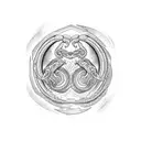 ouroboros surrounding a circular blue flame tattoo design idea