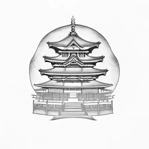 Japanese temple with samurai and koi carp tattoo design idea