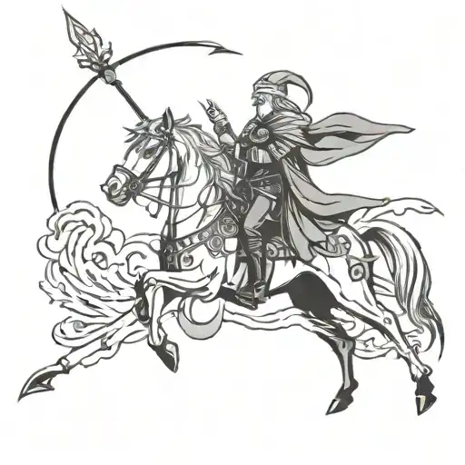 merlin, magic, staff, lightning,  horse tattoo design idea