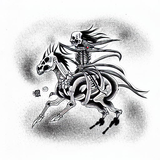 skeleton riding ghost horse tattoo design idea