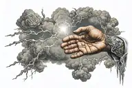 The creation of adam, clouds, lighthing bolts tattoo design idea