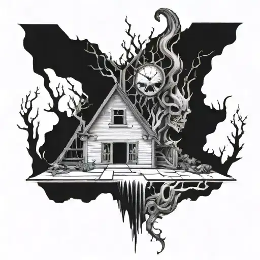 A psychological horror novel scene with a split personality theme tattoo design idea