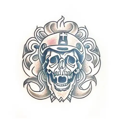 Skull with a lion tattoo design idea