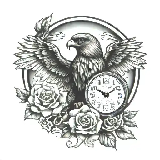 Clocks with kids names and time of birth. Hawk memorial for passed father.  tattoo design idea