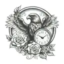 Clocks with kids names and time of birth. Hawk memorial for passed father.  tattoo design idea