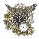 Clocks with kids names and time of birth. Hawk memorial for passed father.  tattoo design idea