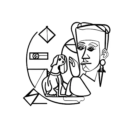 Picasso inspired portrait of nurse and dog and broken mirror tattoo design idea