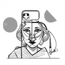 Picasso inspired portrait of nurse and dog and broken mirror tattoo design idea