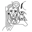 Picasso inspired portrait of nurse and dog and broken mirror tattoo design idea