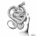 snake bite atack, men hand tattoo design idea