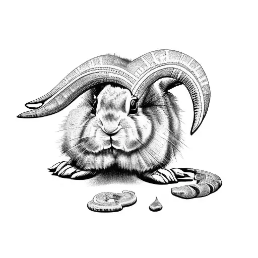 ash tree clock rabbit ram tattoo design idea