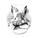 ash tree clock rabbit ram tattoo design idea