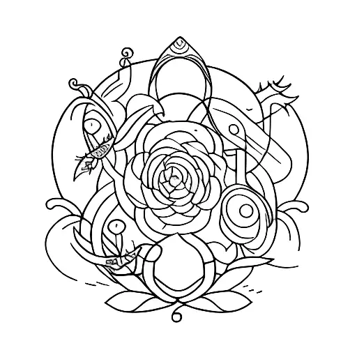 A magical garden with plants growing in the shape of witchcraft symbols tattoo design idea