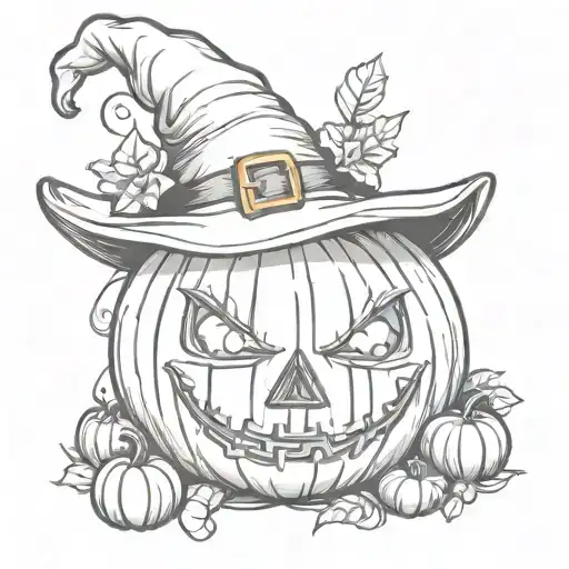 pumpkin with witch hat  tattoo design idea